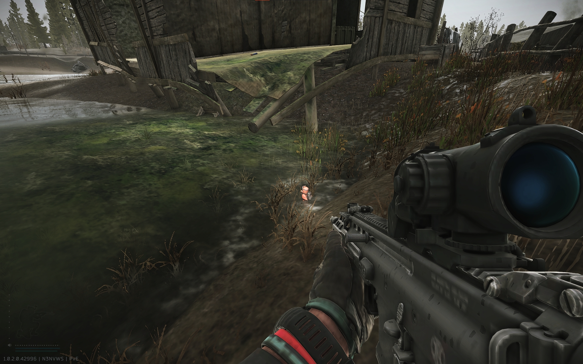 Рыбацкая деревня, в воде под домом с кругом сектантов